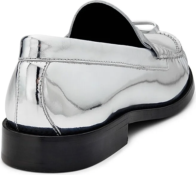 Women's Lottie Bow Leather Loafers - Silver - Size 6 - Image 3