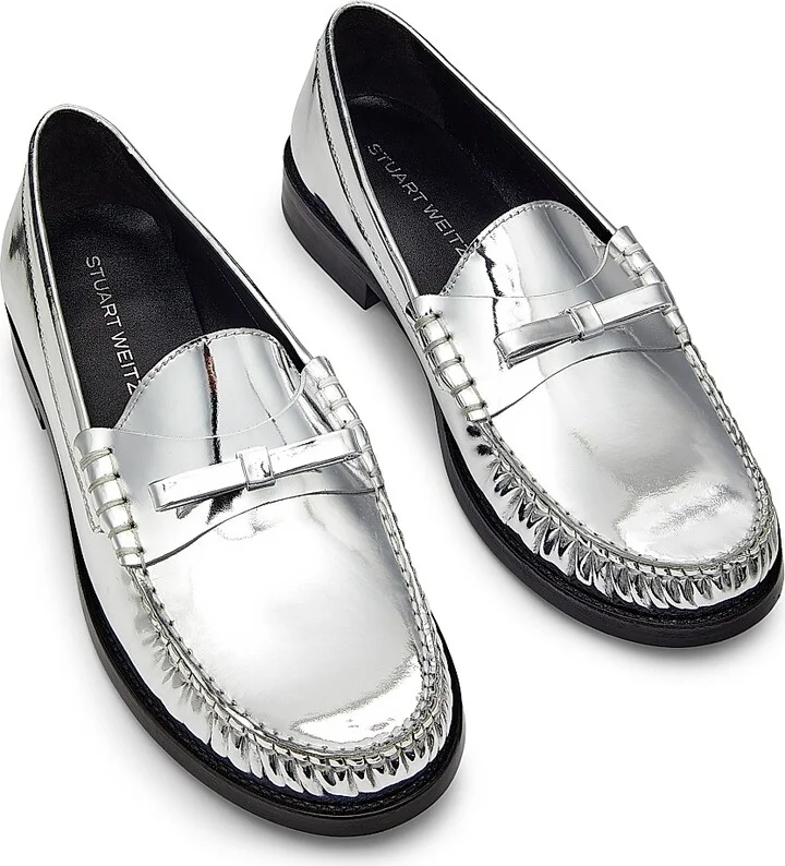 Women's Lottie Bow Leather Loafers - Silver - Size 6 - Image 4