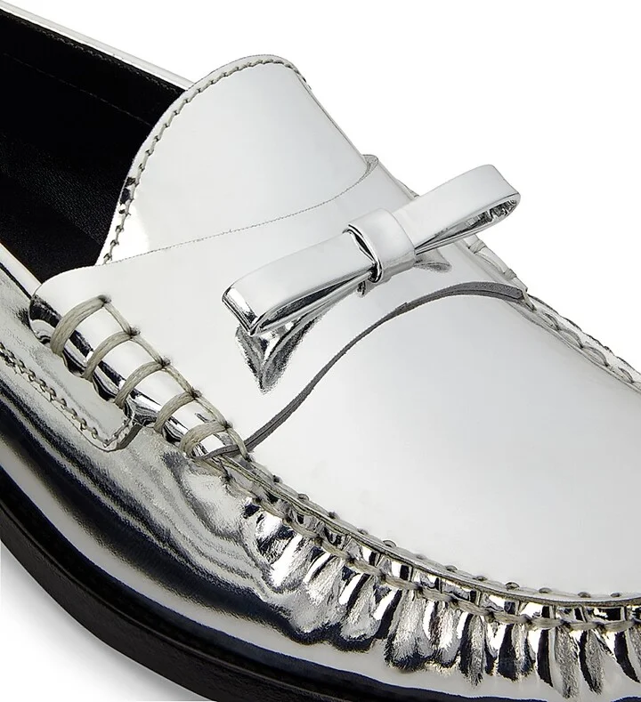 Women's Lottie Bow Leather Loafers - Silver - Size 6 - Image 5