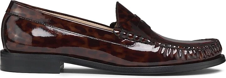 Women's Lottie Tortoise Glossy Leather Loafers - Dark Brown - Size 6.5
