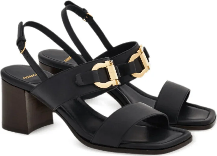 Women's Lou 55mm Gancini-Buckle Leather Sandals, Black