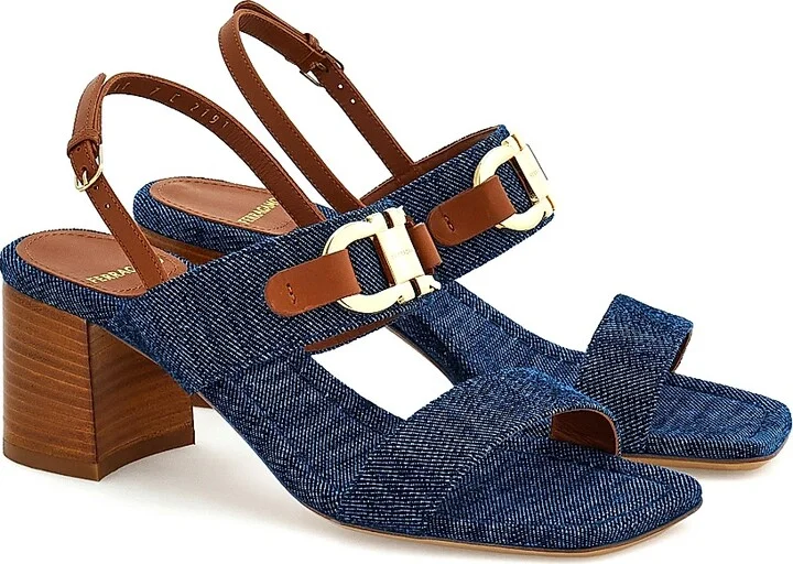 Women's Lou Gancini 55MM Logo Denim Block-Heel Sandals - Denim - Size 7 - Image 2