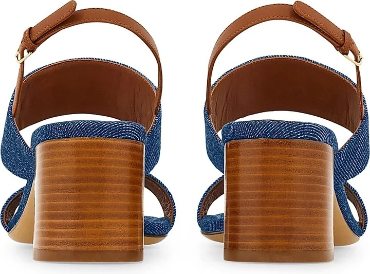 Women's Lou Gancini 55MM Logo Denim Block-Heel Sandals - Denim - Size 7 - Image 3