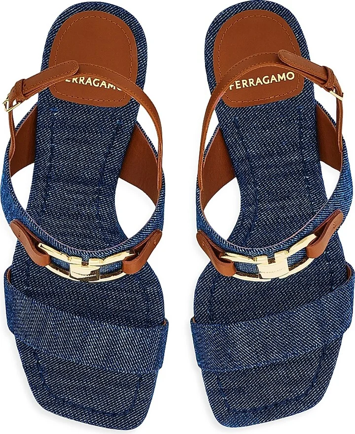 Women's Lou Gancini 55MM Logo Denim Block-Heel Sandals - Denim - Size 7 - Image 4