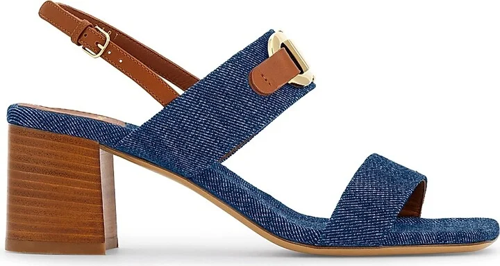 Women's Lou Gancini 55MM Logo Denim Block-Heel Sandals - Denim - Size 7