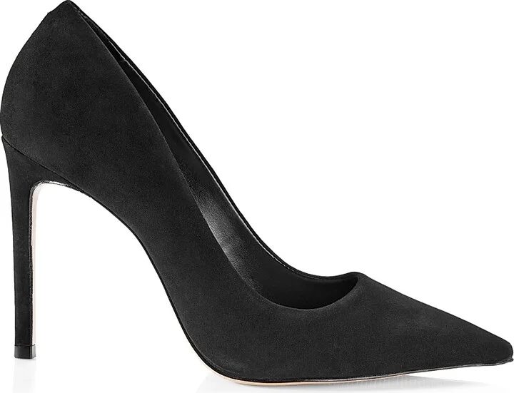 Women's Lou Pointed-Toe Nubuck Pumps - Black - Size 5.5