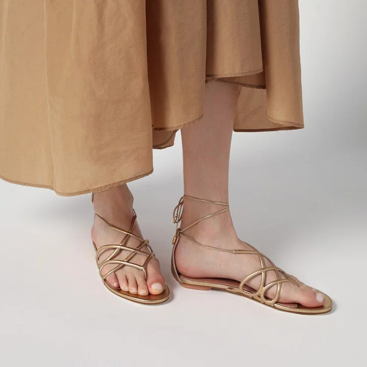Women's Low gold Leather Sandal
