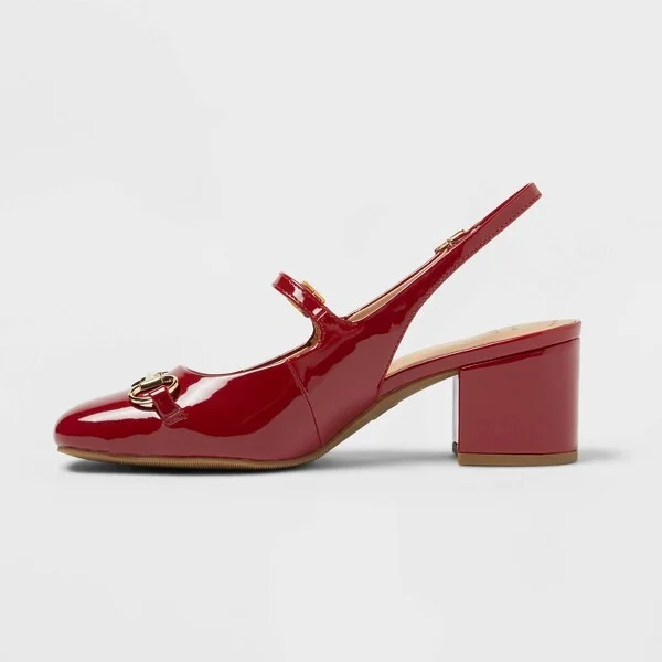 Women's Lucky Square Toe Mary Jane Heels with Memory Foam Insole - A New Day™ : Faux Leather, Block Heel, Buckle Closure - Image 3