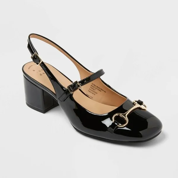 Women's Lucky Square Toe Mary Jane Heels with Memory Foam Insole - A New Day™ : Faux Leather, Block Heel, Buckle Closure