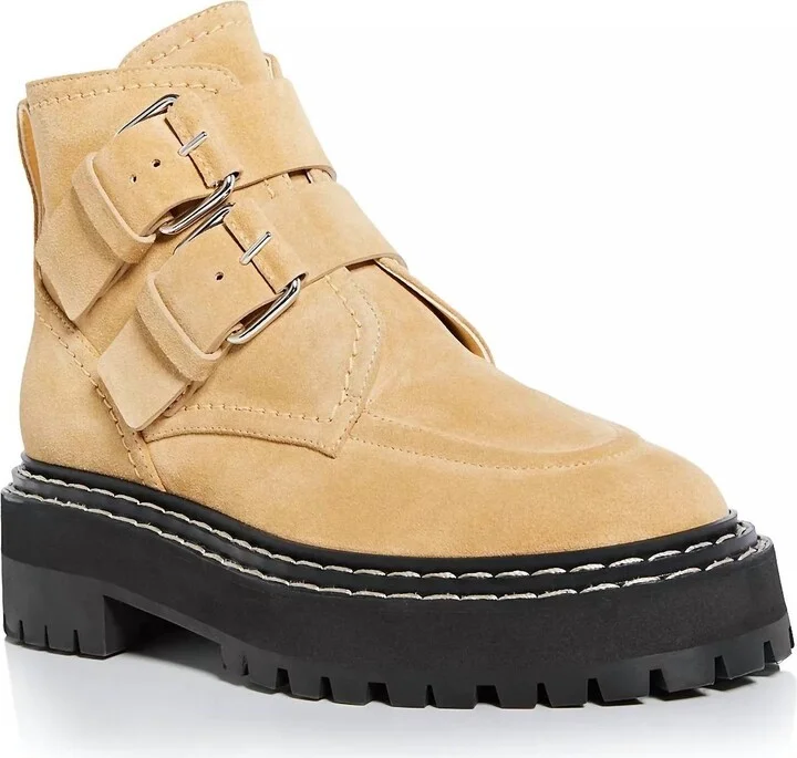 Women's Lug Sole Buckle Boots In Dark Beige