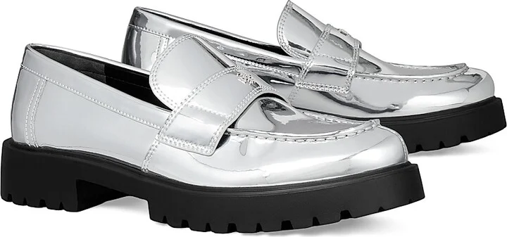 Women's Lug-Sole Leather Loafers - Silver - Size 10 - Image 2