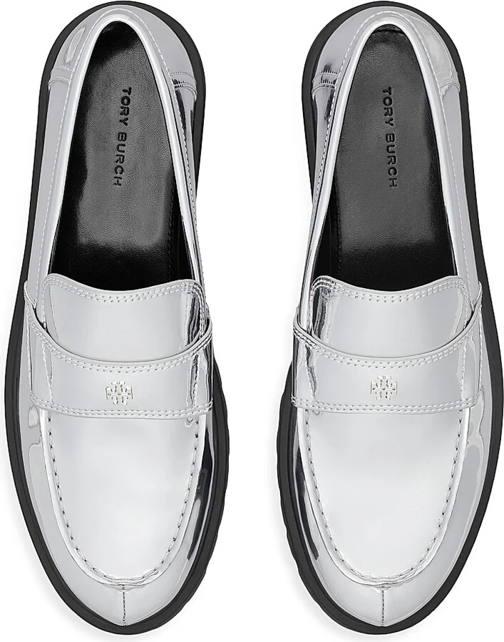 Women's Lug-Sole Leather Loafers - Silver - Size 10 - Image 3
