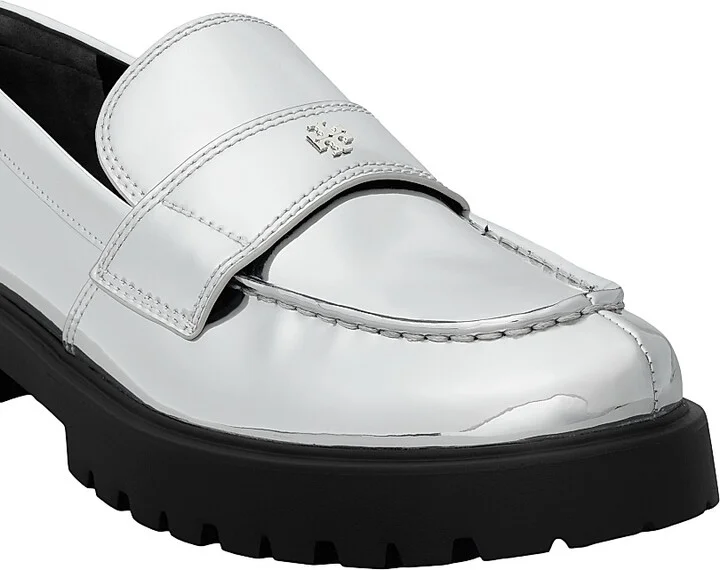 Women's Lug-Sole Leather Loafers - Silver - Size 10 - Image 4