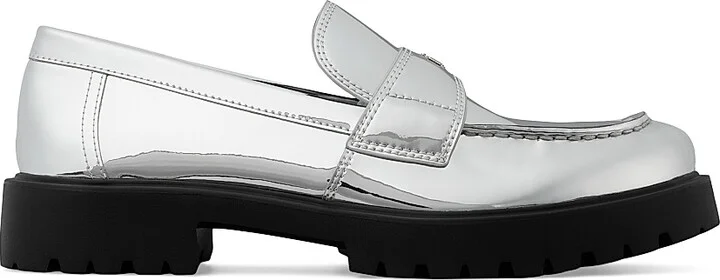 Women's Lug-Sole Leather Loafers - Silver - Size 10