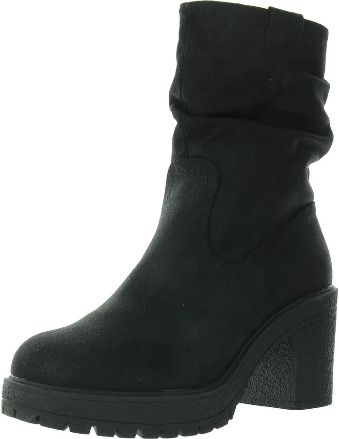 Womens Lugged Sole Faux Suede Mid-Calf Boots