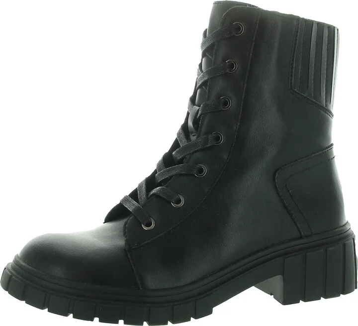 Womens Lugged Sole Leather Ankle Boots