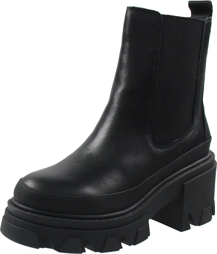 Womens Lugged Sole Leather Chelsea Boots