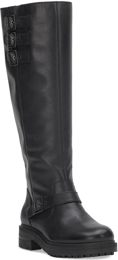 Womens Lugged Sole Leather Knee-High Boots