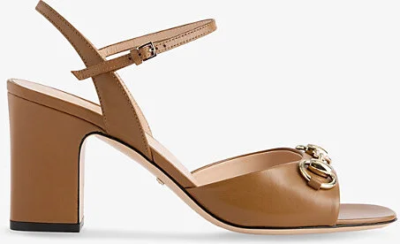 Womens Luminious Wood Horsebit Block-Heel Leather Sandals Eur 39 / 6 Uk Women