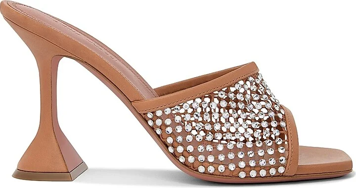 Women's Lupita Crystal Net 95MM Mules - Nappa Latte White Crystal - Size 6