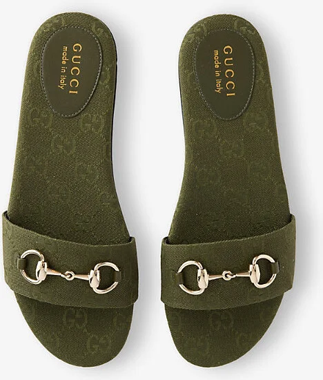 Womens Luscious Green Gg Canvas Slides Eur 39 / 6 Uk Women - Image 2