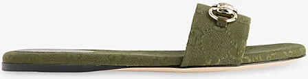 Womens Luscious Green Gg Canvas Slides Eur 39 / 6 Uk Women
