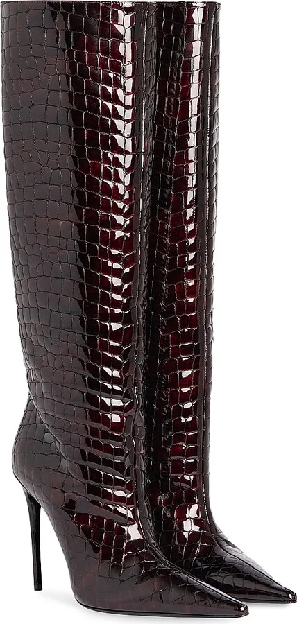 Women's Lyra Leather Boots - Burgundy Croco - Size 7 - Image 2