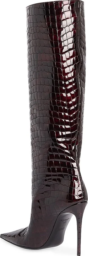 Women's Lyra Leather Boots - Burgundy Croco - Size 7 - Image 3