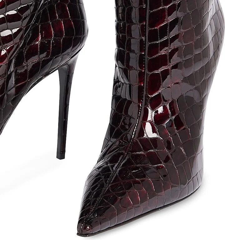 Women's Lyra Leather Boots - Burgundy Croco - Size 7 - Image 5