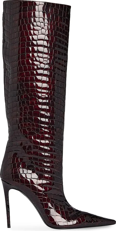 Women's Lyra Leather Boots - Burgundy Croco - Size 7