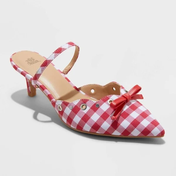 Women's Lysandra Gingham Eyelet Kitten Heels - Wild Fable™ Red : Slip-On, Pointed Toe, Louis Heel
