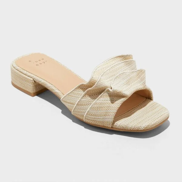 Women's Lyta Raffia Ruffle Sandals with Memory Foam Insole - A New Day™