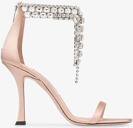 Womens Macaron Verity 100 Crystal-Embellished Satin Heeled Sandals Eur 38/5 Uk Women