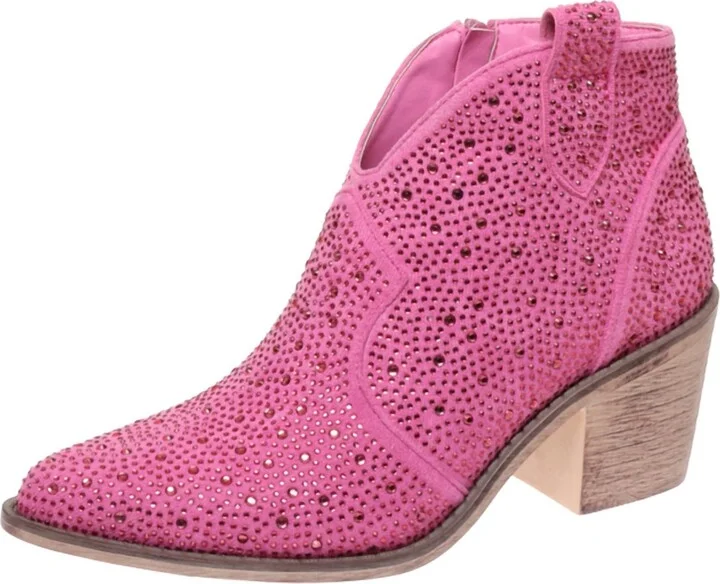 Women's Made For Fame Rhinestone Booties In Pink