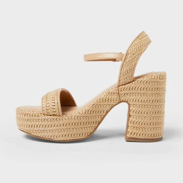 Women's Madeline Raffia Platform Sandal Heels with Memory Foam Insole - Universal Thread™ Tan : Block Heel, Ankle Strap - Image 2