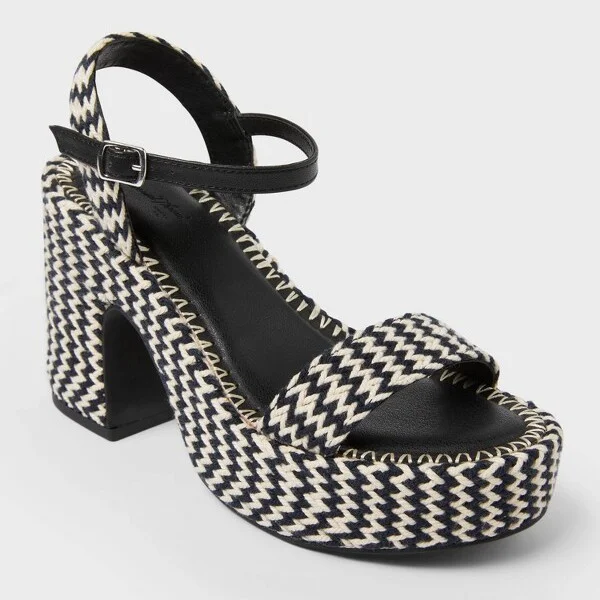 Women's Madeline Woven Platform Sandal Heels with Memory Foam Insole - Universal Thread™ : Ankle Strap, Block Heel