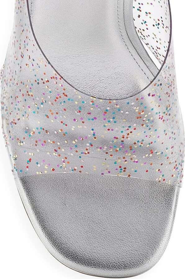 Women's Madonna Lucite Glitter Vinyl Mules - Glitter Silver - Size 5 - Image 4
