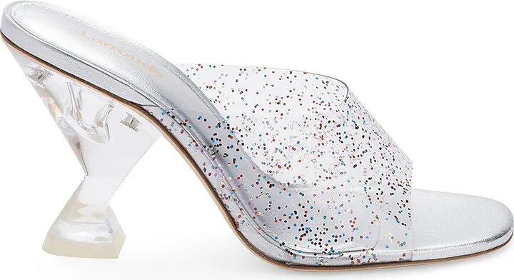 Women's Madonna Lucite Glitter Vinyl Mules - Glitter Silver - Size 5