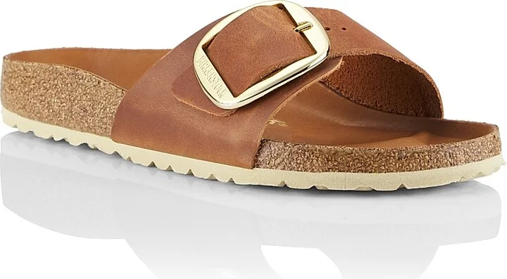 Women's Madrid Big-Buckle Leather Sandals - Cognac - Size 5 - Image 2