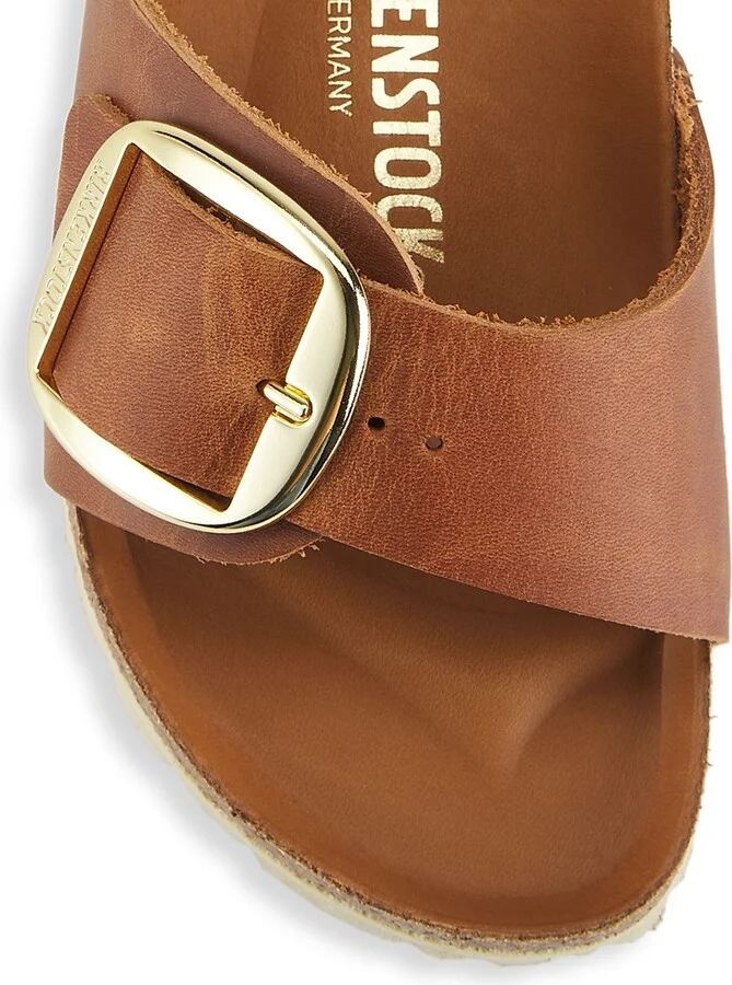Women's Madrid Big-Buckle Leather Sandals - Cognac - Size 5 - Image 4