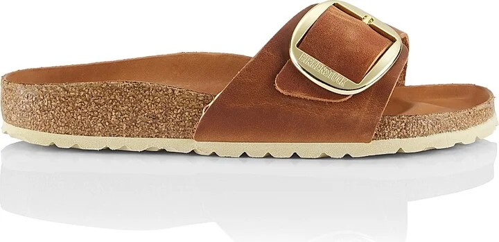 Women's Madrid Big-Buckle Leather Sandals - Cognac - Size 5