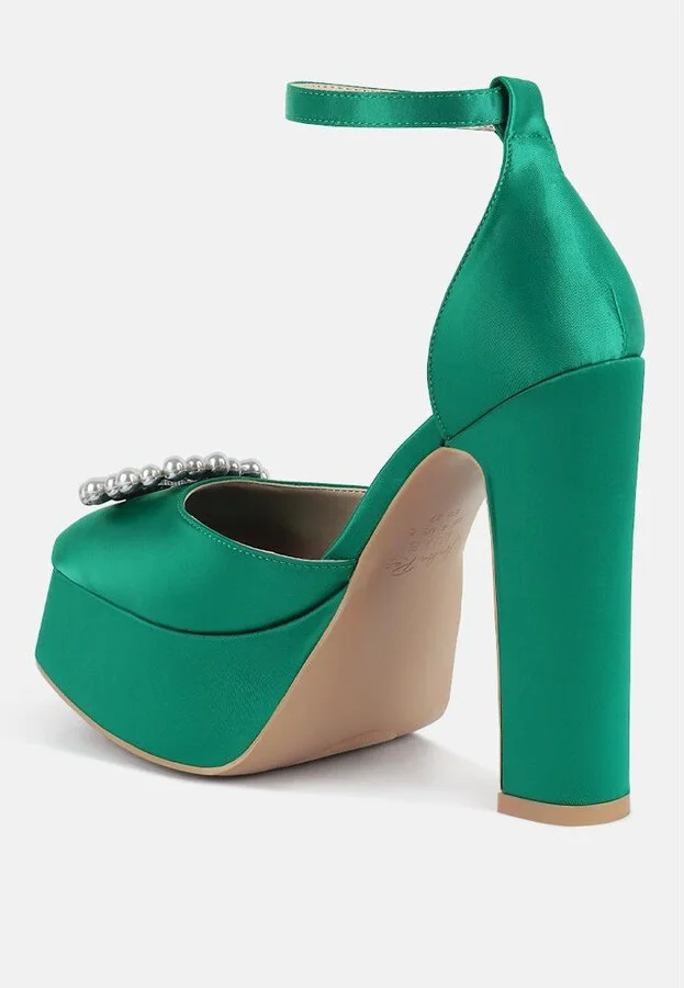 Womens Maeissa Pearls Brooch Detail Platform Block Heel Sandals - Image 2