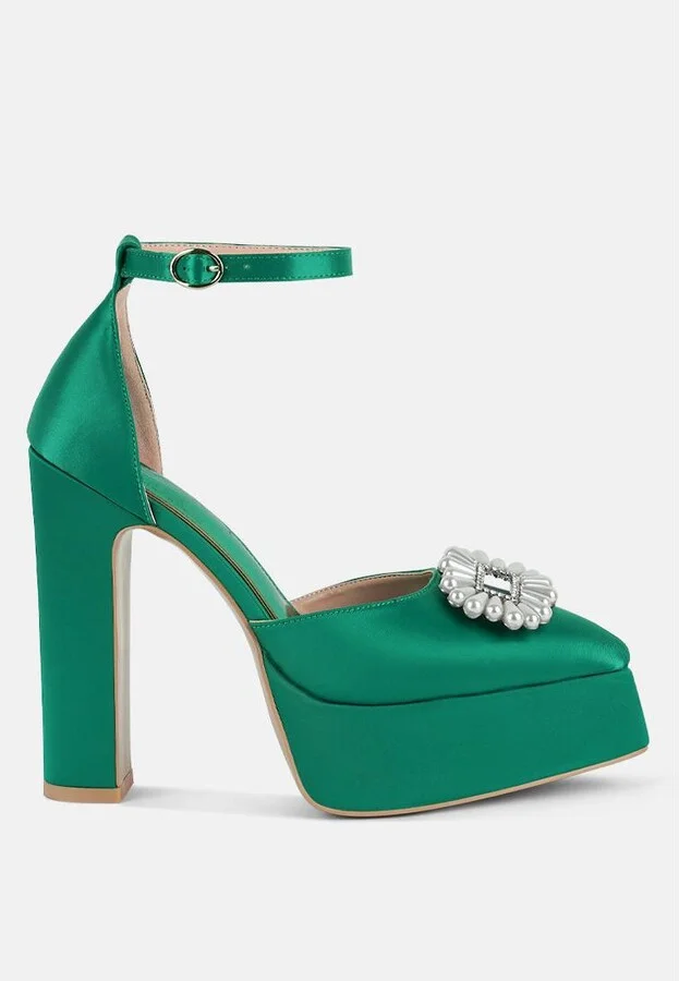 Womens Maeissa Pearls Brooch Detail Platform Block Heel Sandals