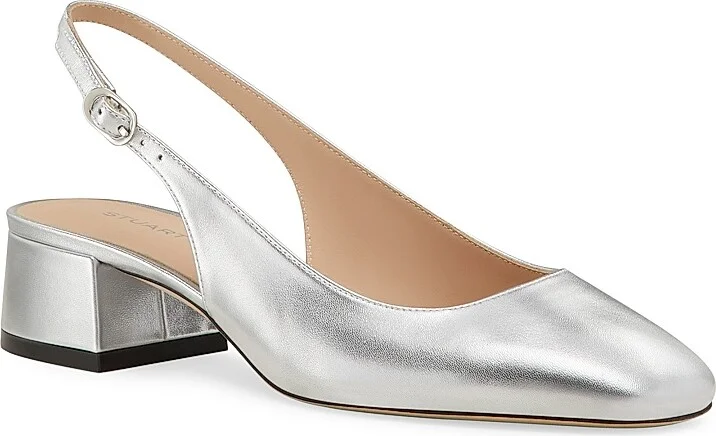 Women's Maeve Metallic Leather 35MM Slingback Pumps - Silver - Size 10 - Image 2
