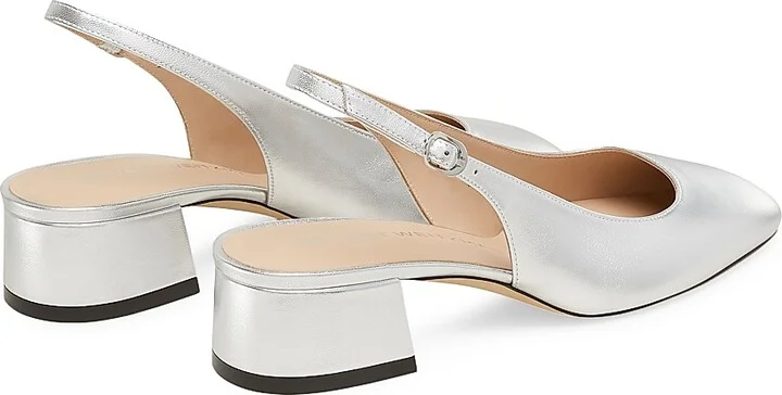 Women's Maeve Metallic Leather 35MM Slingback Pumps - Silver - Size 10 - Image 3