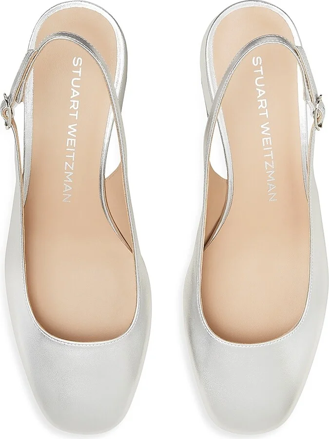 Women's Maeve Metallic Leather 35MM Slingback Pumps - Silver - Size 10 - Image 4
