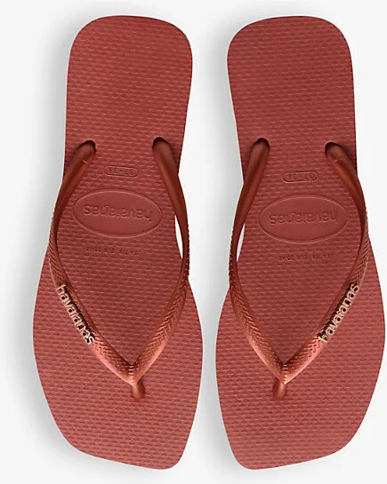 Womens Mahogany Logo-Embellished Rubber Flip-Flops 3/4 - Image 2