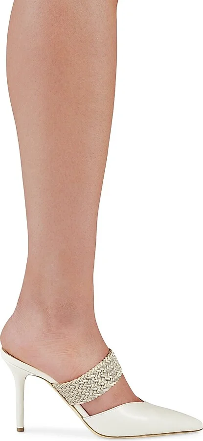 Women's Maisie 85MM Leather Mules with Elastic Strap - Cream - Size 10.5 - Image 2