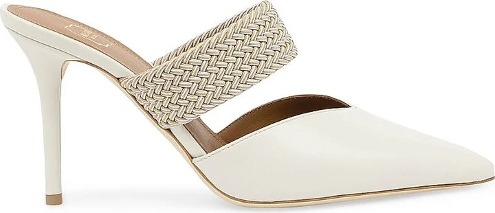 Women's Maisie 85MM Leather Mules with Elastic Strap - Cream - Size 10.5