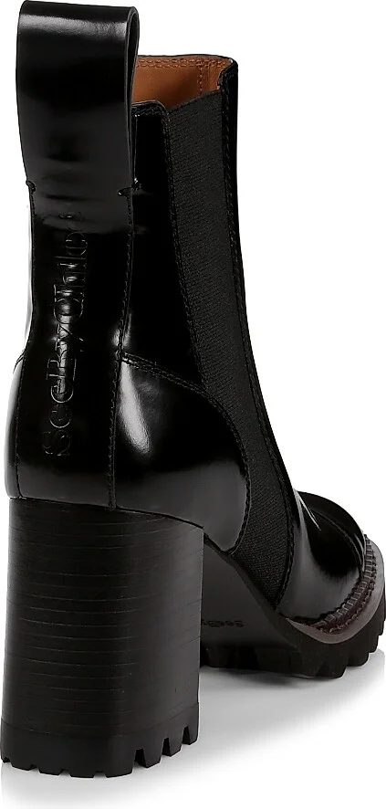 Women's Mallory Lug-Sole Leather Chelsea Boots - Nero - Size 5 - Image 3